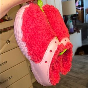 Fuzzy Pink Slip-On Clogs